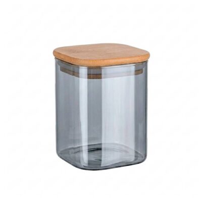 Frasco Vidrio Cuad. Fume T/ Bambu 950Ml/ 0076-1