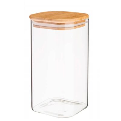 Frasco Vidrio Cuad. Tapa Bambu 1300Ml/ 0082