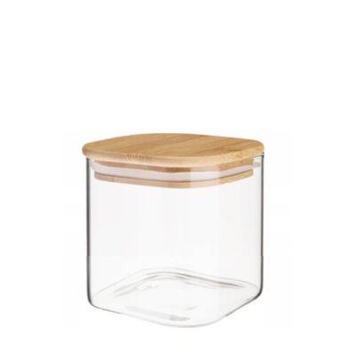 Frasco Vidrio Cuad. Tapa Bambu 550Ml/ 0084