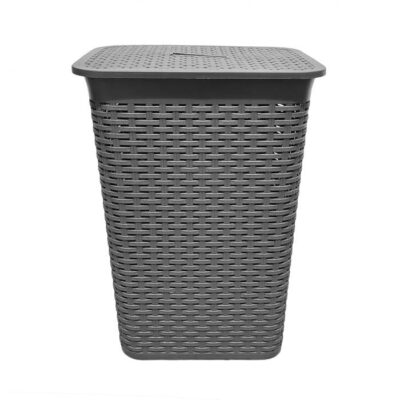 Cesto Ropa C/Tapa Simil Ratan Negro/3671