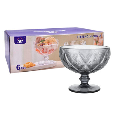 Copa Postre Vidrio Rombos Fume Pack X6/9866-1