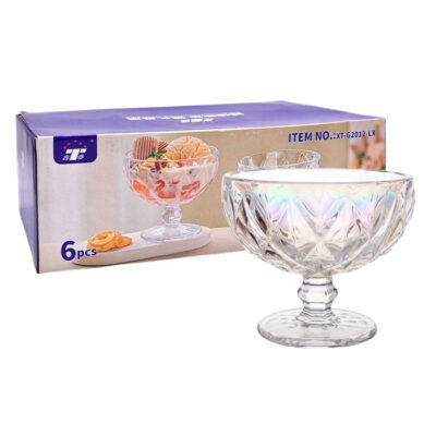 Copa Postre Vidrio Rombos Tornasol. Pack X6/9866-2