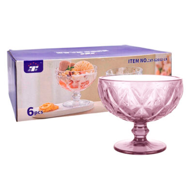 Copa Postre Vidrio Rombos Rosa Pack X6/9866-3